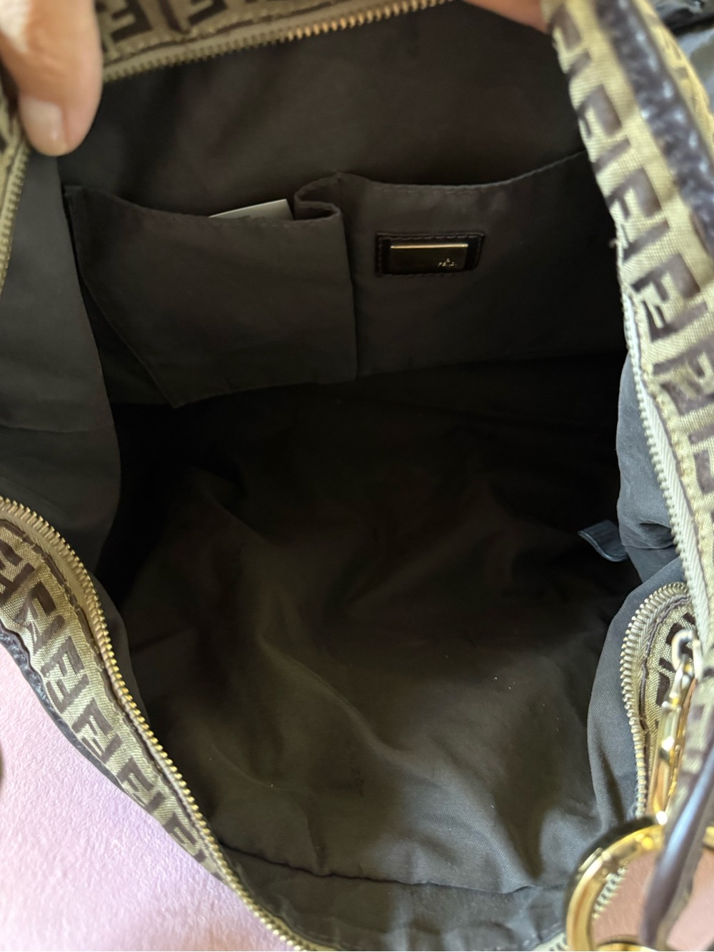 π―Auth! Vintage FENDI ZUCCHINO Shoulder Hobo Bag Canvas w Braided Leather Handle - Picture 11 of 16
